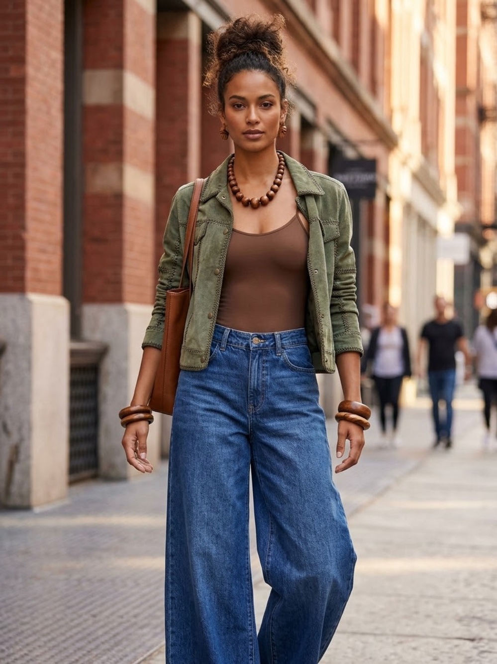 Vintage Essentials Olive Green Suede Patchwork Jean Jacket